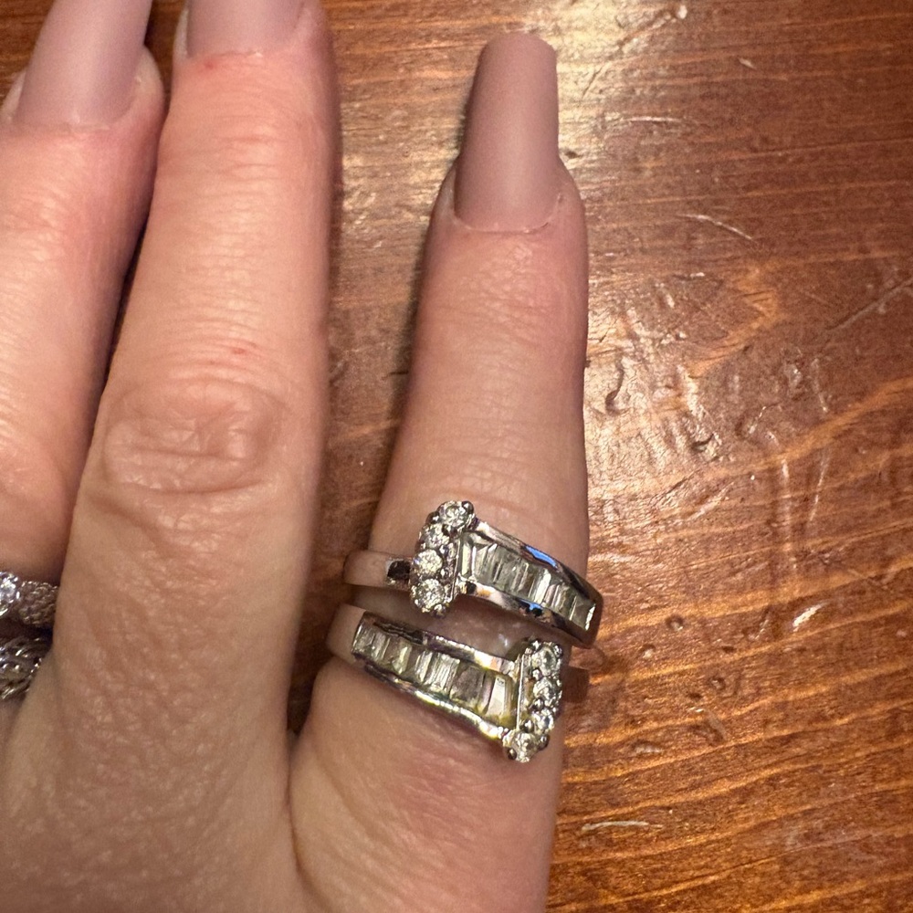 Diamonique bypass sterling silver ring size 6